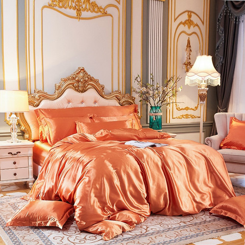 Color: Orange, Size Specification: 1.8m - Four-piece Silky Sleep Bare Silk Quilt Cover Q119-CJCS237770595QJ