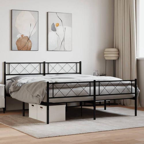  Metal Bed Frame Black Powder-Coated Steel Double Bed A949-372294