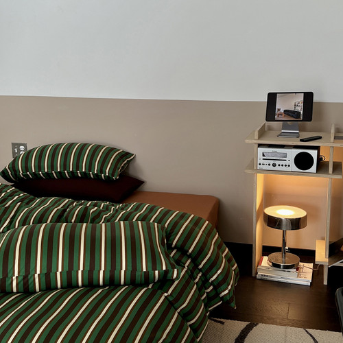 Pattern: Retro Green Stripes, Size Specification: 1.5m4pcs - Cotton Household Knitted Printed Bed F Q119-CJCS255703578ZA