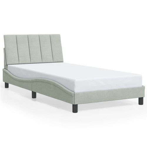  Bed Frame with LED without Mattress "Hanko" Light Gray 39.4"x79.9" Velvet A949-3213807