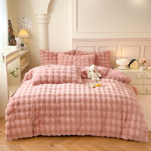 Color: Pink bean paste, Bedding Size: 1.5M fitted sheet - High-end Dehaired Angora Milk Fiber Bed T Q119-CJCS254702855CX