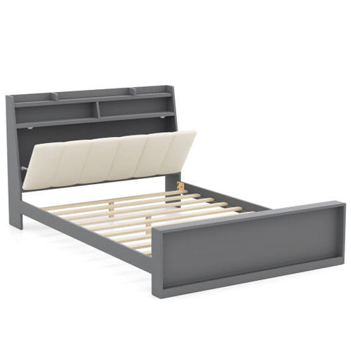 Full Size Bed Frame with Storage Modern Platform Bed with Headboard-Full Size - Color: Gray - Size: D681-HU10969GRF+