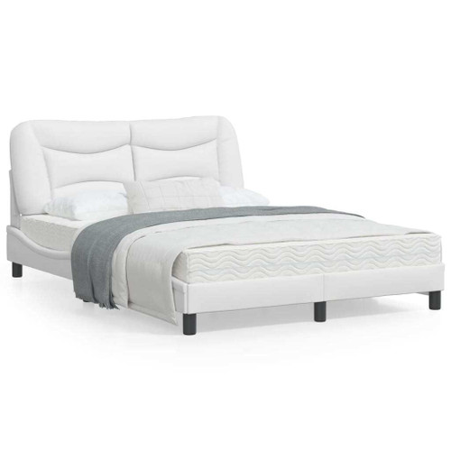  Bed Frame with LED without Mattress "Hvar" White 53.9"x74.8" A949-3213969