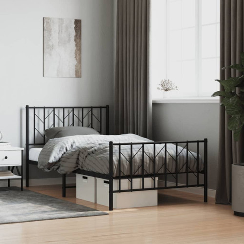  Bed Frame Black Powder-Coated Steel 39.4 x 78.7 in Sturdy A949-374450