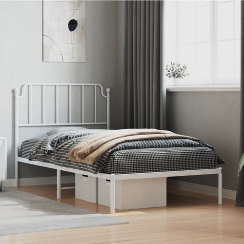  Bed Frame White Powder-Coated Steel Single Bed Frame A949-373931