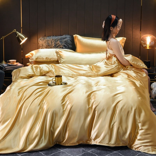 Pattern: Camel, Size Specification: 1.8m 4pcs - Pure Color Washed Real Silk Quilt Cover Four-piece  Q119-CJCS239946038LO