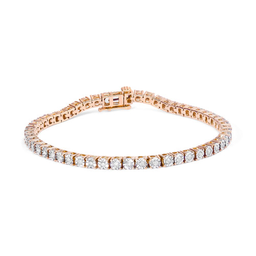 10K Rose Gold Plated .925 Sterling Silver 1.0 Cttw Miracle-Set Diamond Round Faceted Bezel Tennis B N162-60-7834RDM
