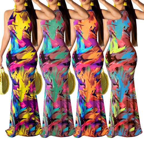 Printed beach evening dress Q119-CJNSSYLY02540