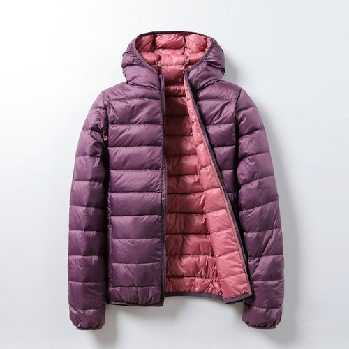 Color: Pink Light Purple, Size: M - Thin Lightweight Short Type White Duck Down Thin Hooded Jacket Q119-CJYD247573831EV