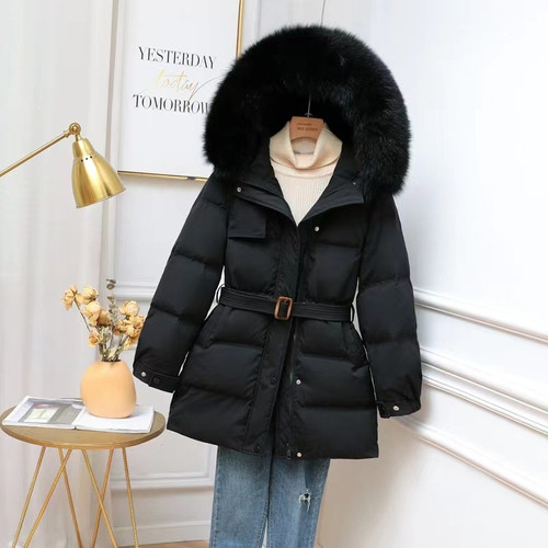 All-matching Hooded Warm Big Fur Collar Casual Mid-length Down Jacket Q119-CJYD2222793