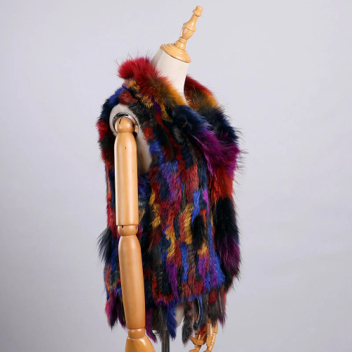 Color: Ivory, Size: L - Luxury Women's Genuine Premium Long Hair Rabbit Fur Knit Vest Raccoon Fur T F640-12000038456018676