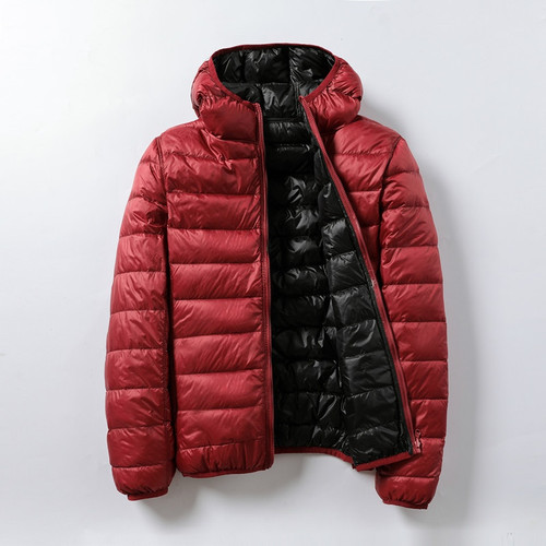 Color: Wine Red Black, Size: XS - Thin Lightweight Short Type White Duck Down Thin Hooded Jacket Q119-CJYD247573864LO