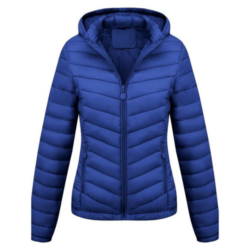 Color: Blue, Size: XL - Women's Solid-Color Zippered Hooded Winter Coat Jacket Casual Q119-CJXZ263405717QJ