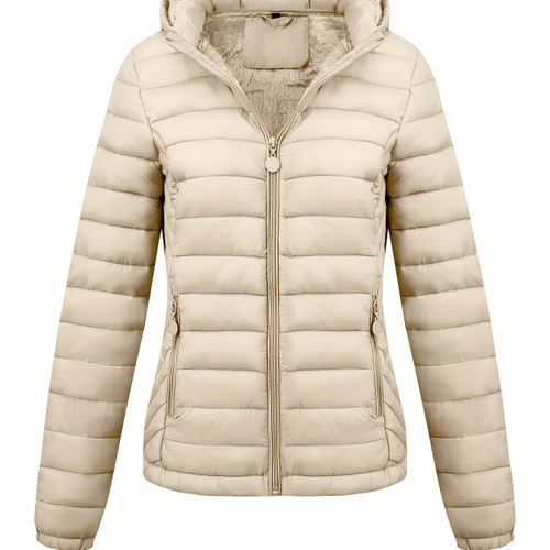 Color: Beige, Size: XS - Women's Lightweight Hooded Winter Jacket Nylon Material Q119-CJYD242906531EV