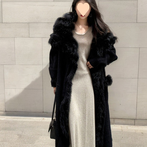 Color: Black, Size: L - Idle Style Large Lapel Sweater Coat Long Elegant Knitted Cardigan Q119-CJMY215179207GT