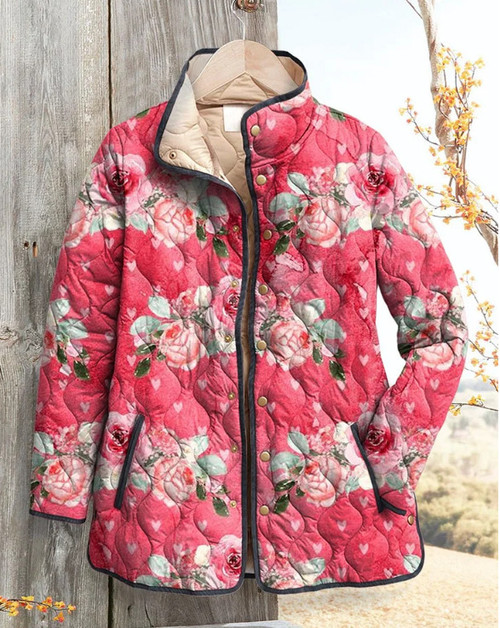 Color: 17 Style, Size: 3XL - New Women's Fashion Cotton-padded Jacket Flower Digital Printing Q119-CJJK254337742PK