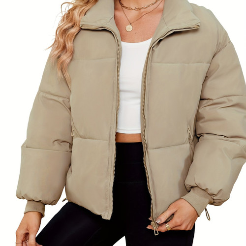 Color: Khaki, Size: XS - Women's Lightweight Quilted Down Jacket Casual Long Sleeve Q119-CJYD254293505EV