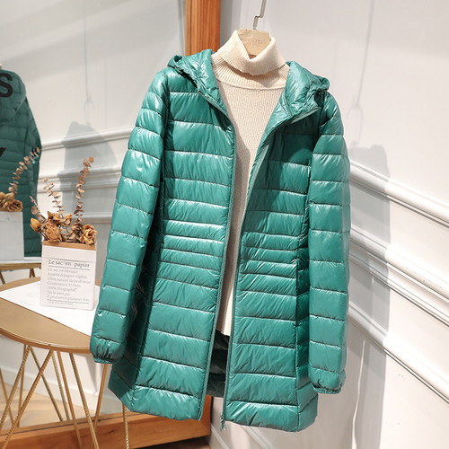 Color: Dark Green, Size: 2XL - Down Jacket Women's Mid-length Hooded Slim Fit Light Coat Q119-CJYD246743849WD