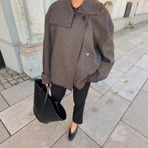 British-style Women's Wool Coat With Stand-up Collar And Plaid Q119-CJQB2611923