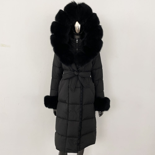 Color: Black Classic Black, Size: XL - Thickened Long Section White Goose Down Slim Fit Women's Coat Q119-CJYD245180414NM