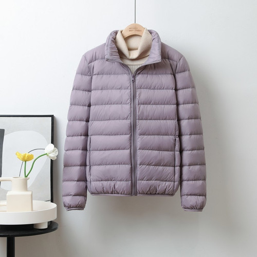 Color: Light Purple Stand Collar, Size: L - Lightweight Down Jacket Women's Short Stand Collar Hood Q119-CJYD227089410JQ