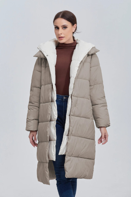 Color: Khaki, Size: XL - Marwin 2023 Winter Elegant Women's Cotton Coat Stylish Collar Long Warm Ho F640-12000035768327198