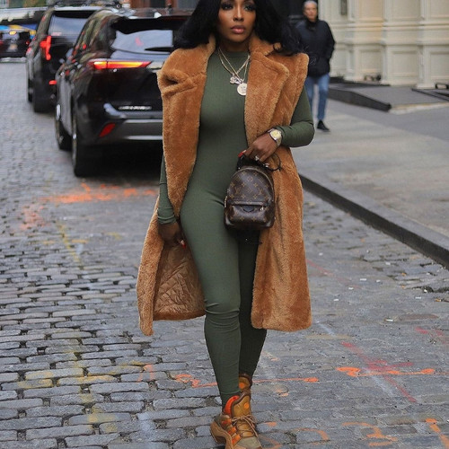 Casual Solid Color Plush Sleeveless Long Cardigan Jacket Q119-CJQB2015157