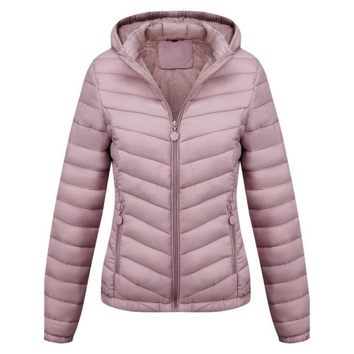 Color: BabyPink, Size: XL - Women's Solid-Color Zippered Hooded Winter Coat Jacket Casual Q119-CJXZ263405711KP
