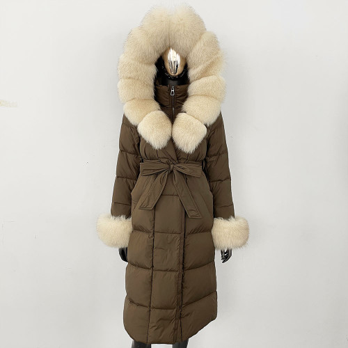Color: Brown Beige, Size: L - Thickened Long Section White Goose Down Slim Fit Women's Coat Q119-CJYD245180488JQ