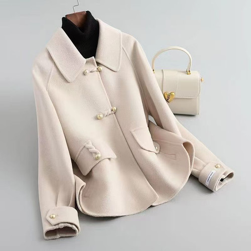 Color: Beige, Size: 4XL - Women's Loose Large Size Autumn And Winter Thickening Double-sided Woolen Q119-CJQB256724115OL