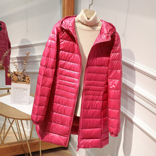 Color: Rose Red, Size: 5XL - Down Jacket Women's Mid-length Hooded Slim Fit Light Coat Q119-CJYD246743825YB