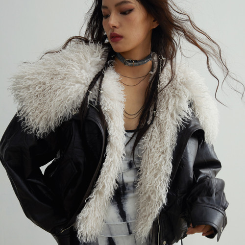 Retro Quiet Luxury Detachable Large Fur Collar Leather Jacket Q119-CJFP2169730