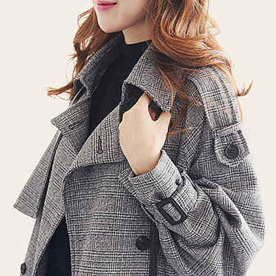 Color: Gray, Size: M - Houndstooth windbreaker female long section Korean version 2021 autumn new f Q119-CJNSWTFY00106-Gray-M