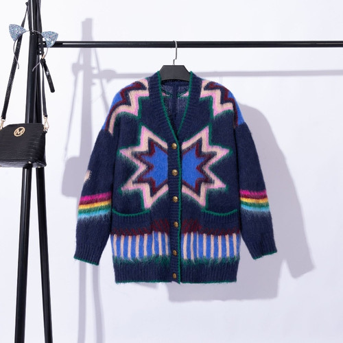 Contrast Color Lazy Style Long Sleeve Knitted Cardigan Jacket Q119-CJMY2239750