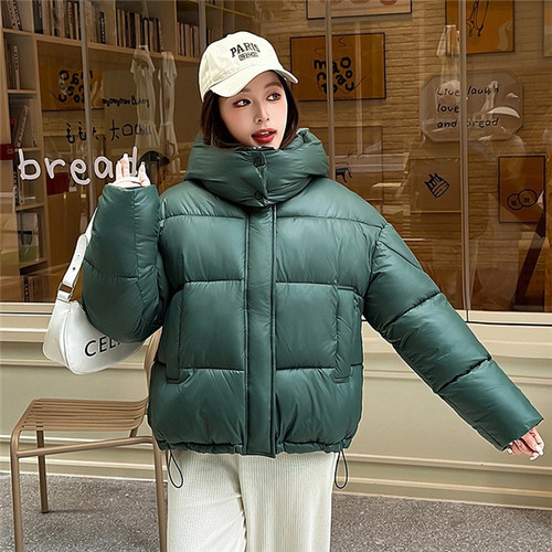 Color: Pine Nuts Green, Size: S - Elegant Fluffy Hooded Cotton Jacket Puffer Jacket Coat Warm Commu Q119-CJJK254595329CX