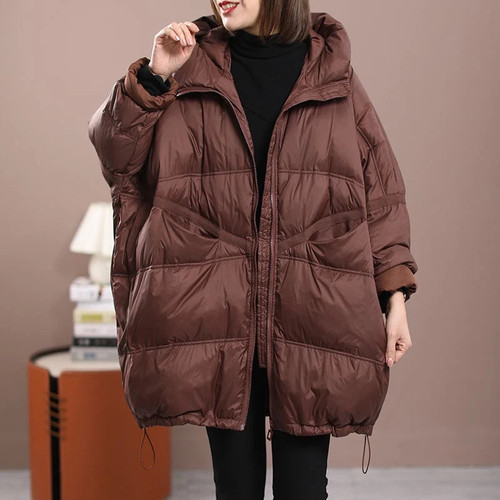 Women's Mid-length Hooded Loose Thick White Duck Down Winter Coat Q119-CJYD2171251