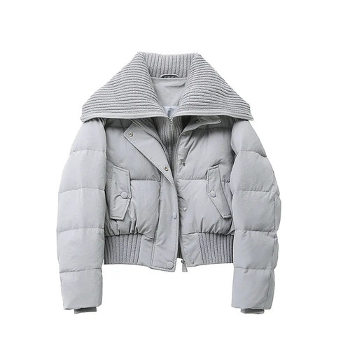 Color: Gray, Size: XL - Designer Knit Patchwork Large Lapel Cotton Coat For Women Q119-CJJK262669124XC