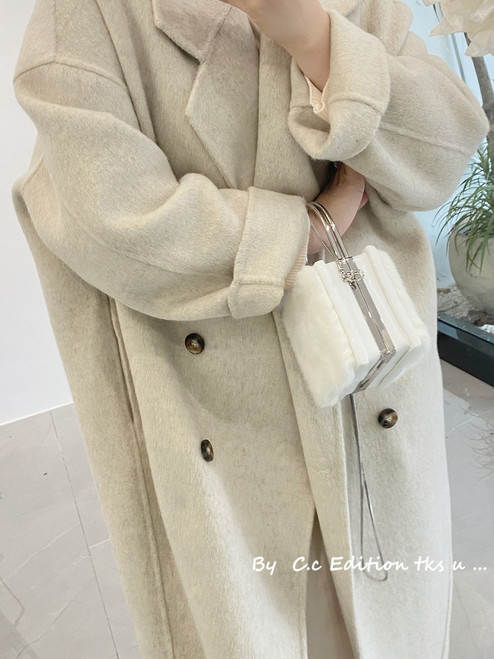 Color: Almond White, size: XS - Baby Camel Velvet Double-sided Wool Almond White Coat Q119-CJQB192749801AZ