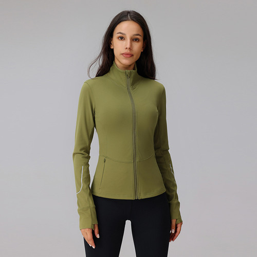 Reflective Night Running Stand Collar Long Sleeve Zipped Sports Coat Q119-CJDK2028048