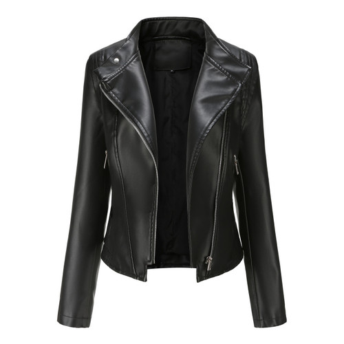 Color: Black, Size: S - PU Lapel Women Slim-fit Leather Coat Women Q119-CJYD210764801AZ