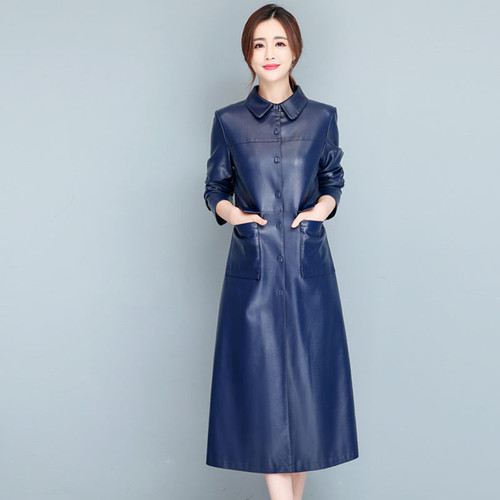 Color: Blue routine, Size: L - Ladies Fashion Thin Leather Trench Coat Coat Q119-CJZP160345329CX