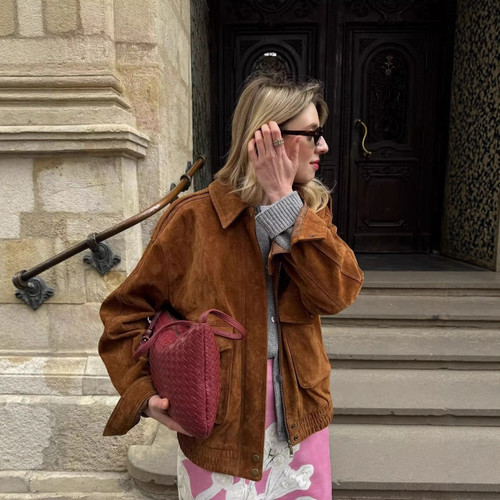 Fashionable Casual Suede Textured Pocket Decoration Spring And Autumn Jacket Jacket Q119-CJYD2576318