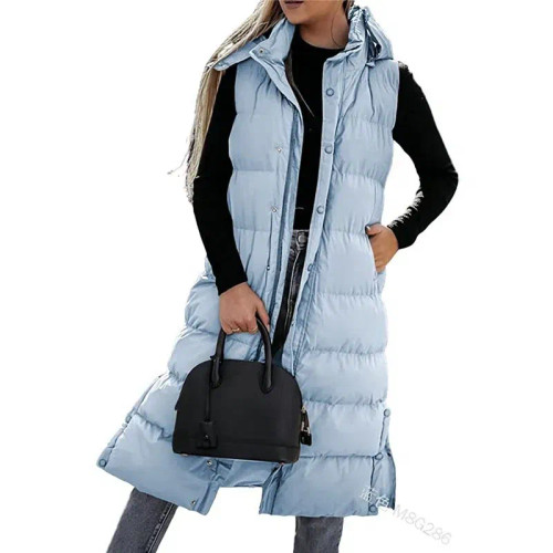 Color: SKY BLUE, Size: XXL - Hooded Zipper Jacket Women Oversize Waistcoat Winter Outerwear Hooded  F640-12000031409290484