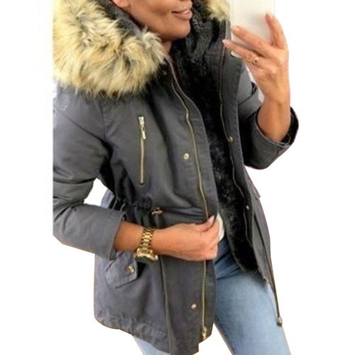 Color: Army Green, Size: M - 2020 Winter Women's Thick Plush Warm Faux Fur Hooded Coat Long Q119-CJYM119481120TG
