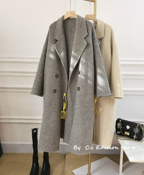 Color: High Grade Gray, size: S - Baby Camel Velvet Double-sided Wool Almond White Coat Q119-CJQB192749807GT