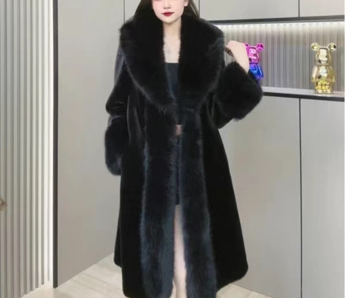 Color: Black, size: L - Mink Hair Fur And Leather Overcoat Women Q119-CJYD194710004DW