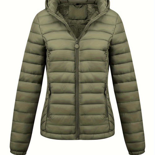 Color: ArmyGreen, Size: L - Women's Lightweight Hooded Winter Jacket Nylon Material Q119-CJYD242906522VE