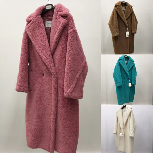 Women's Long Pink Wool Alpaca Fleecefiber Fur Coat Q119-CJYD2568773