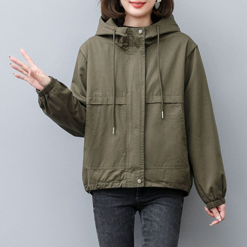 Color: Green, Size: L - High Cotton Long Sleeve Plus Size Baggy Casual Jacket Women Q119-CJYD246199906FU