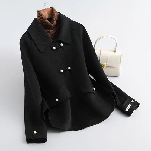 Color: Black, Size: 4XL - Women's Loose Large Size Autumn And Winter Thickening Double-sided Woolen Q119-CJQB256724125YB